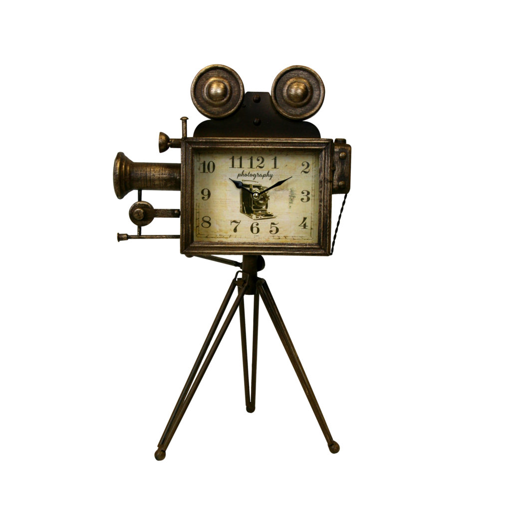 Old Fashioned Camera Metal Table Clock – Bronze Colour | Boxman