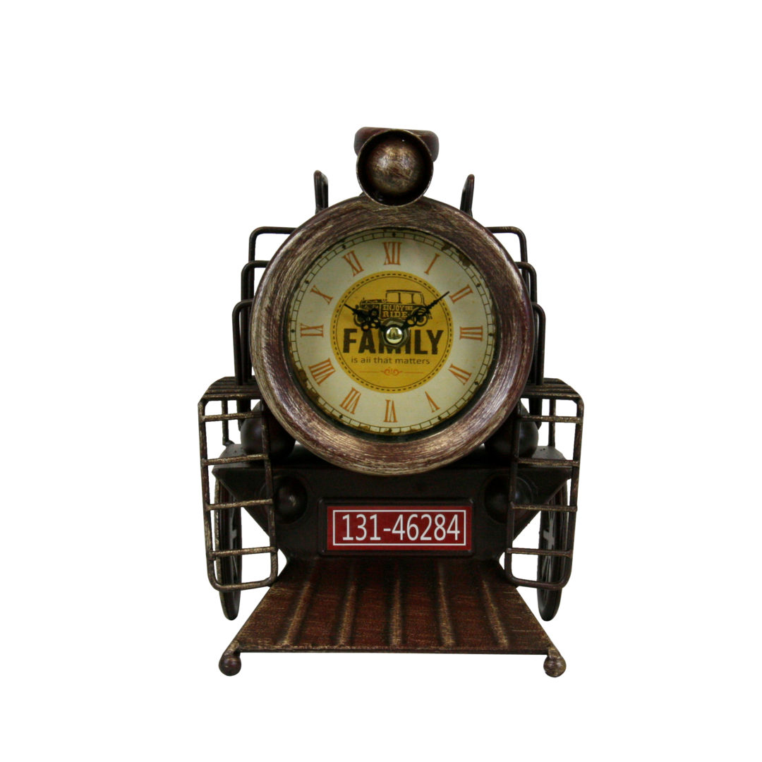 Metal Table Clock – Rustic Bronze Locomotive | Boxman