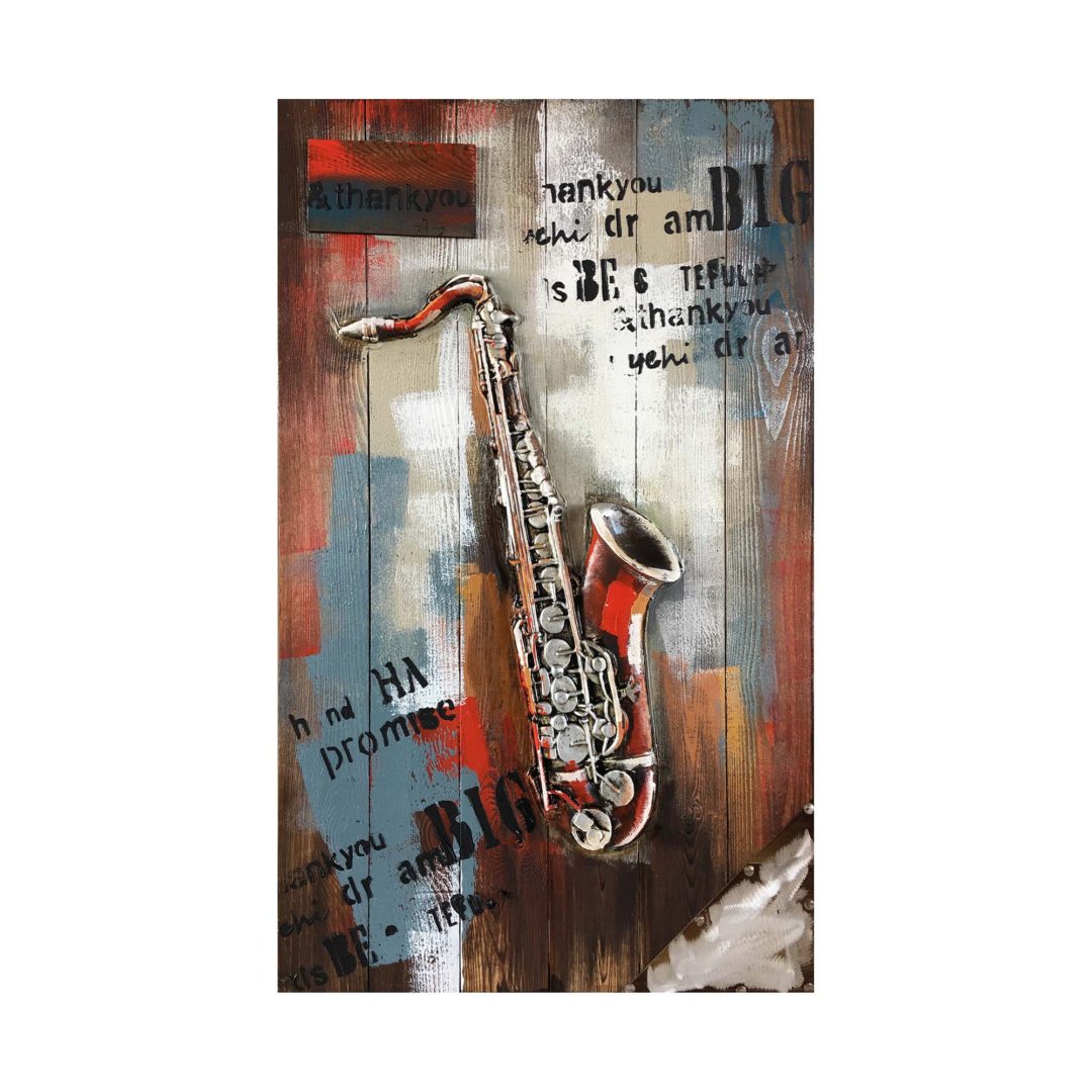 3D Saxophone Oil Painting on Fir Wood Boxman