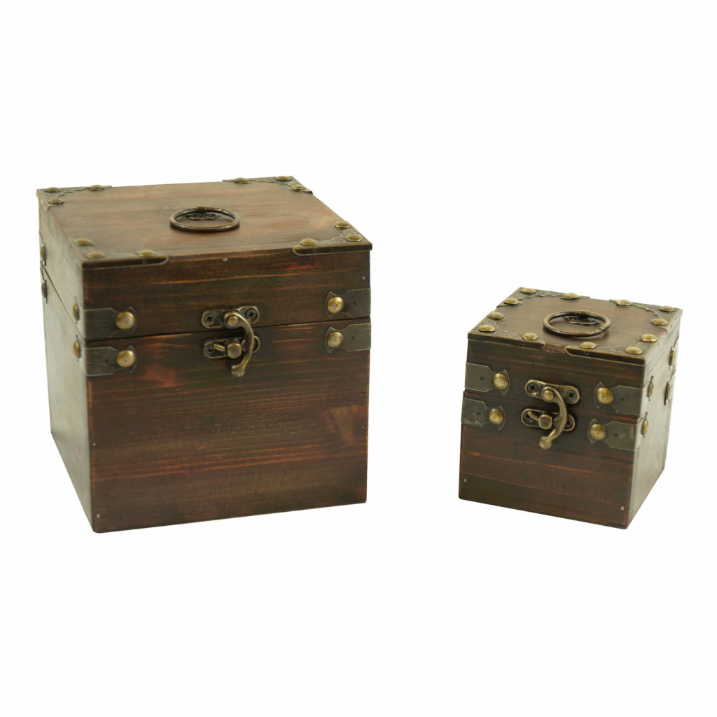 Square Solid Wood Box Set with Round Metal Handle | Boxman
