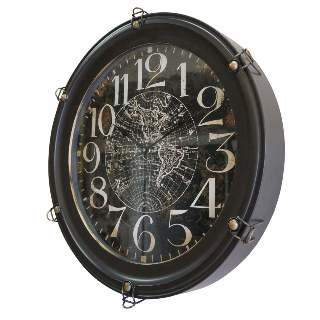 Dark Brown Wall Clock with Globe Boxman