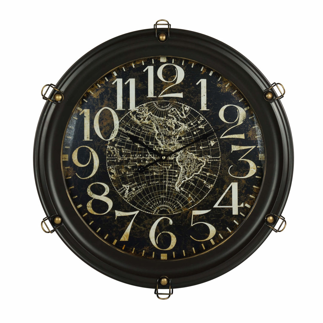 Dark Brown Wall Clock with Globe Boxman