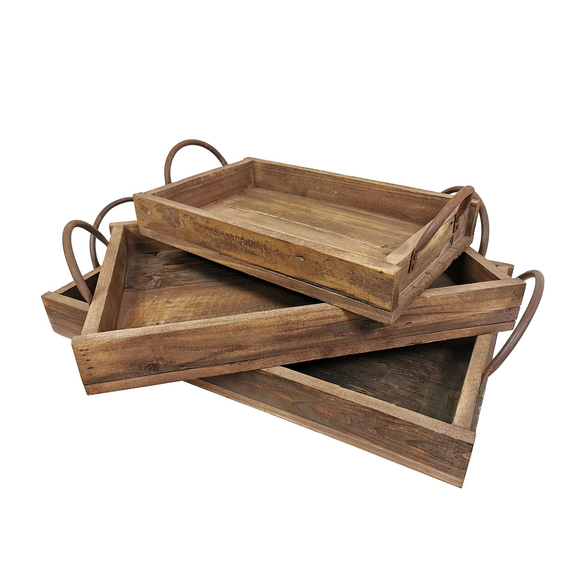 Reclaimed Wooden Tray Set, Set of 3 | Boxman