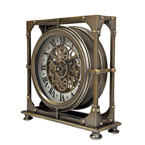 Distressed Bronze Moving Gear Table Clock - Image 2