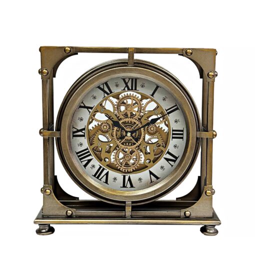 Distressed Bronze Moving Gear Table Clock