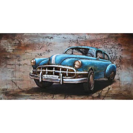 Blue Vintage Cars Iron Hand Painted 3D Wall Art