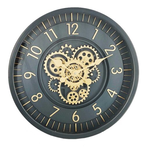 Dark Blue Moving Gears Wall Clock