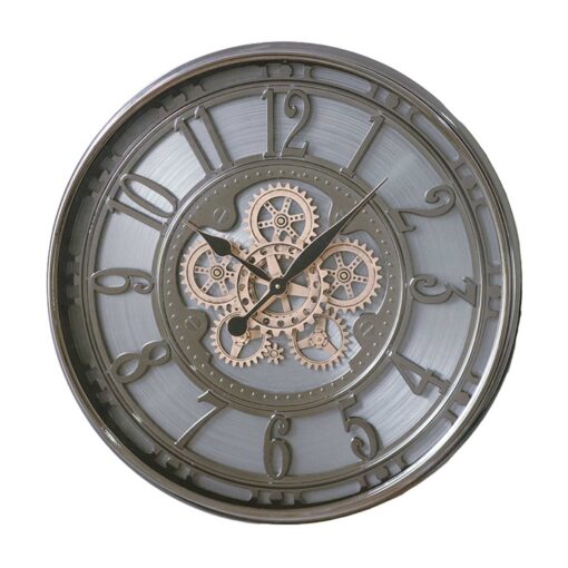 Silver Moving Gears Wall Clock
