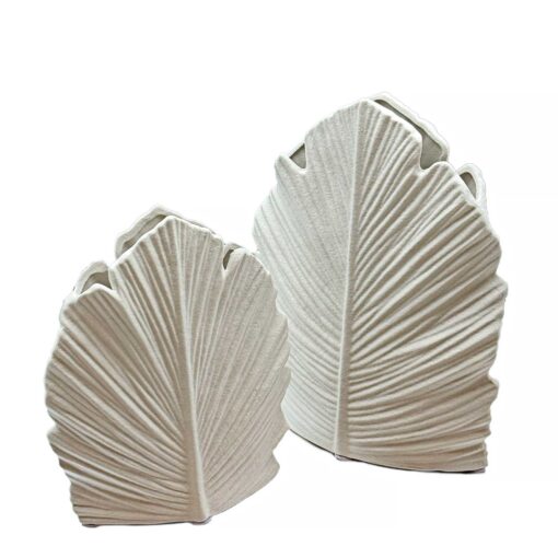 2 Pieces Textured White Handmade Ceramic Vase Set - Image 2
